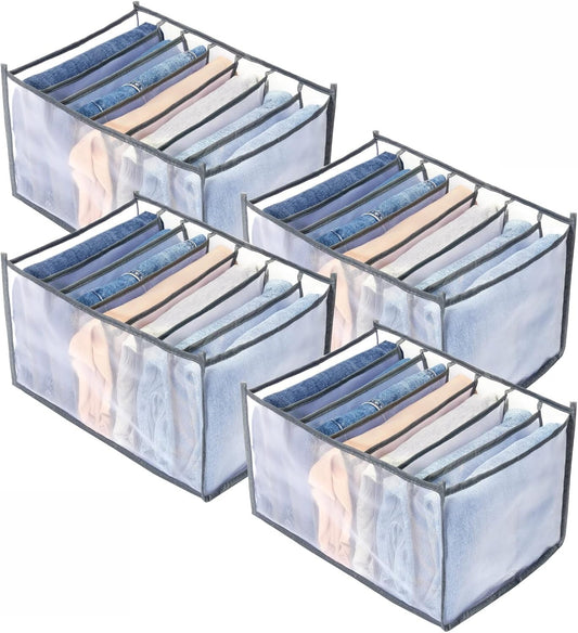 TIGARI Wardrobe Clothes Organizer, Closet Organizers And Storage Baskets, Mesh Clothes Storage Organizer for Thin Jeans, T-shirts, Underwear, Socks, Scarves, Leggings, Skirts (Gray)