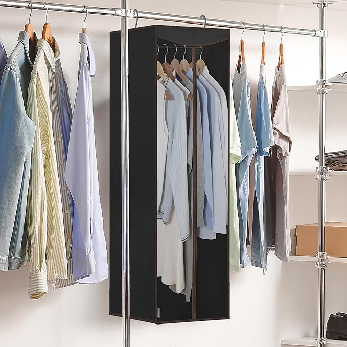 STORAGE MANIAC 2-Pack Hanging Garment Bag Zipper Cover with Sealed Clear Window, Long Garment Cover for Closet Storage Wardrobe Clothes Protector, Large Garment Storage Bag for Dresses,Suits, Black