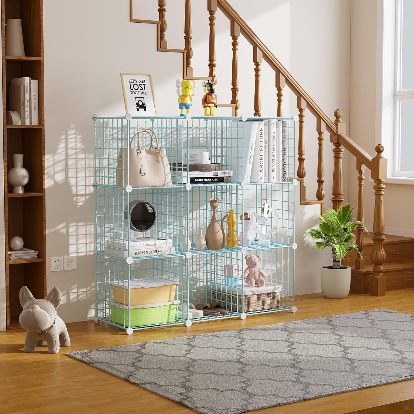C&AHOME Wire Cube Storage, 9 - Cube Organizer Metal C Grids, Modular Shelves Units, Closet Organizer, Ideal for Home, Office, Living Room, 36.6”L x 12.4”W x 48.4”H, Blue UWCS3009B