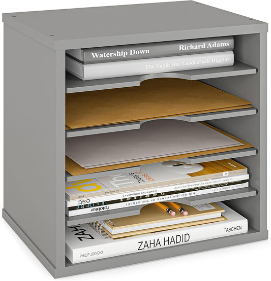 Ballucci File Organizer Paper Sorter, 5 Tier Adjustable Shelves Office Desk Organizer, 13 5/8" x 9 1/4" x 12", Gray