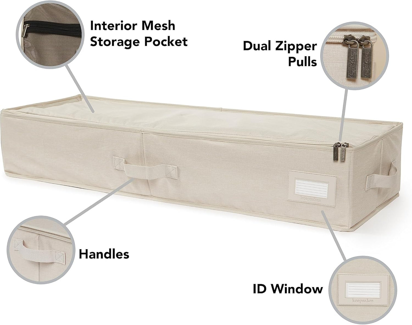Covermates Keepsakes - Underbed Storage Bag - ID Window - Reinforced Handles - Indoor Storage, Beige Heather