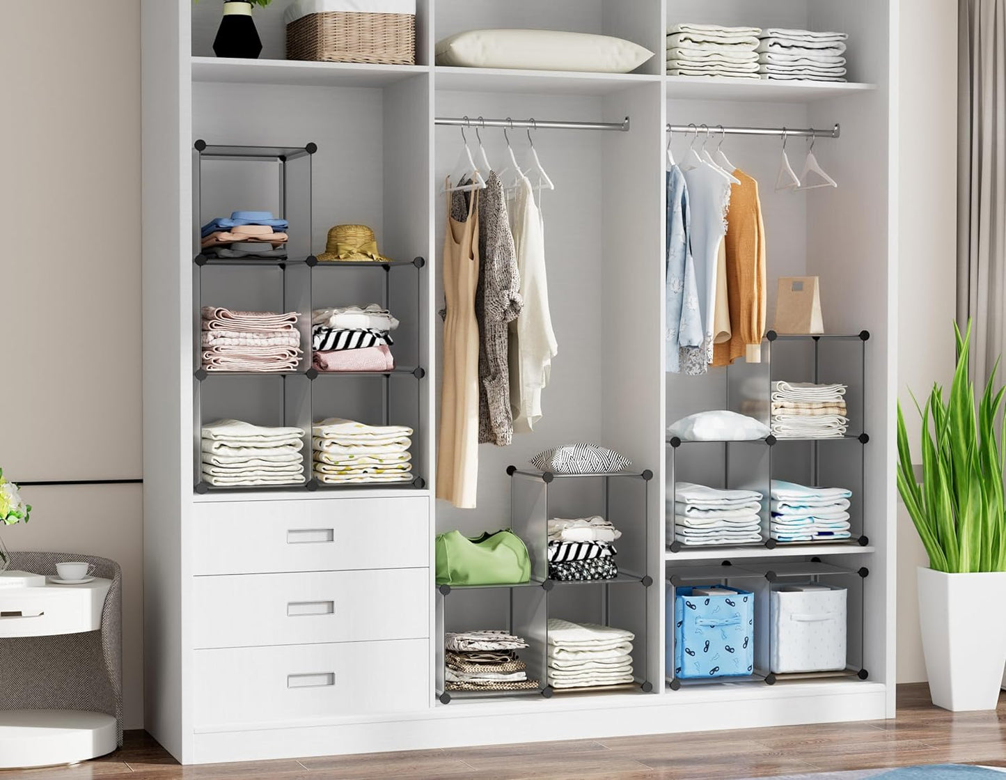 HOMIDEC 6 Light Grey Cube Storage Organizer, Modular Storage Shelf with Hammer, Cube Storage Bin Cabinet Closet Bookshelf for Living Room, Bedroom, Office, Each Cubes Size 11.8 x 11.8 inch