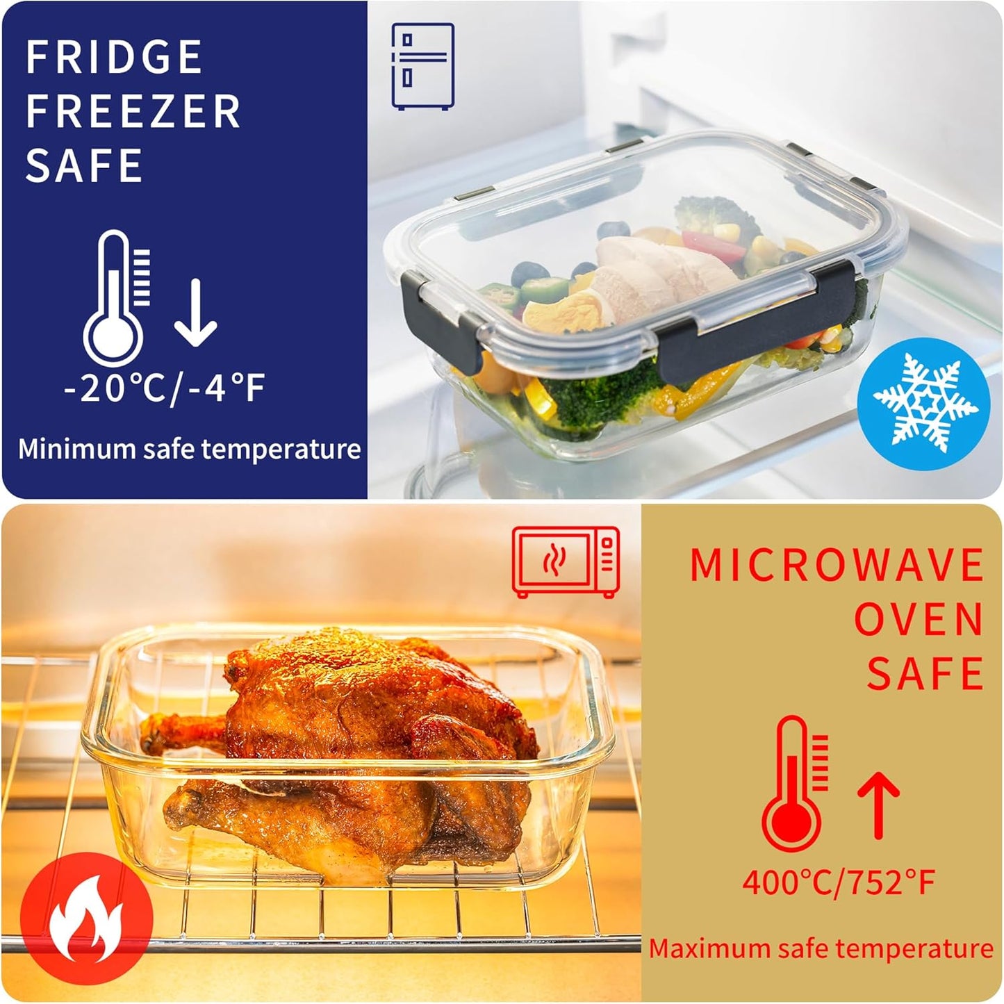 MFY 10-Pack Glass Storage Containers with Lids, Glass Meal Prep Containers Set, Airtight Lunch Containers with Lids, Microwave, Oven, Freezer and Dishwasher Safe, White
