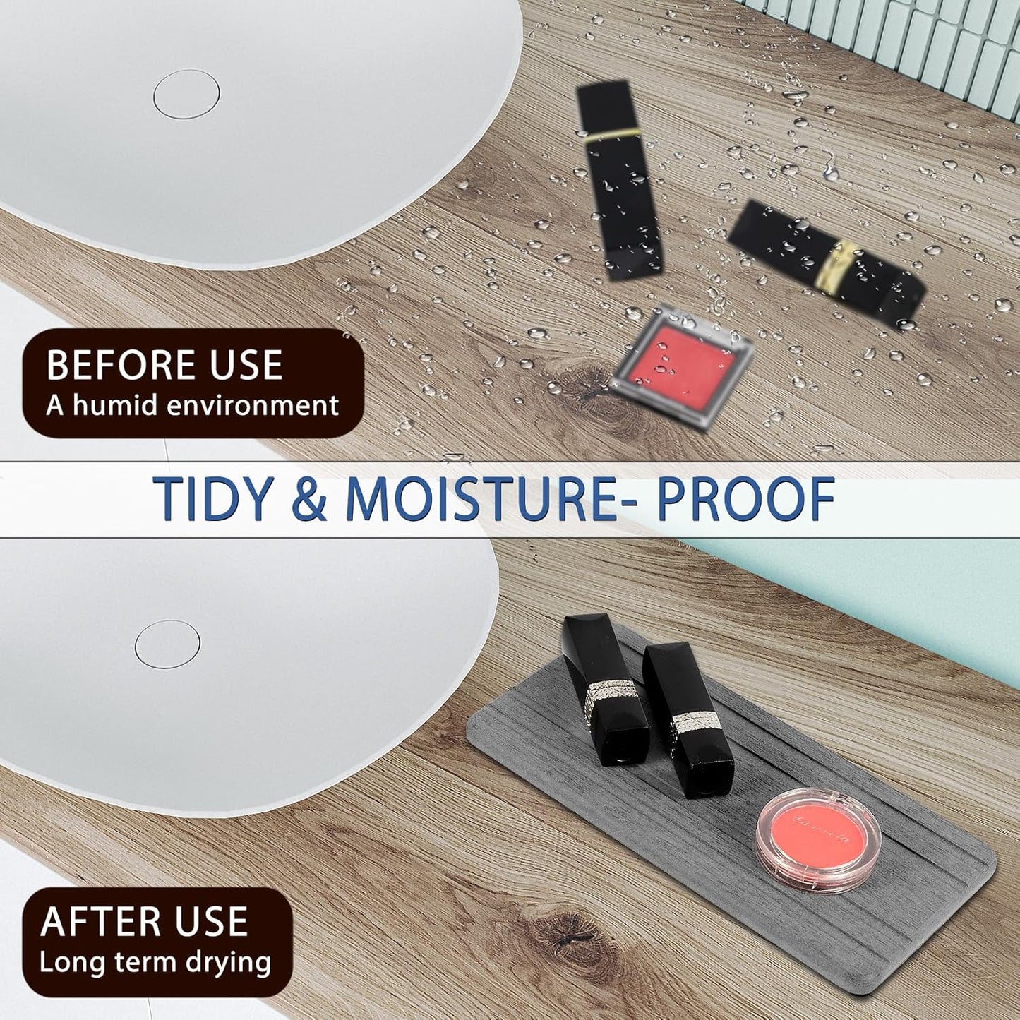 3PCS Water Absorbing Stone Tray, DryingNeat Diatomite Stone Sink Tray, Instant Dry Sink Coasters, Kitchen Sponge Hand Soap Holder, Countertop Fast Drying Counter Trays,8 * 4inch and 4 * 4inch