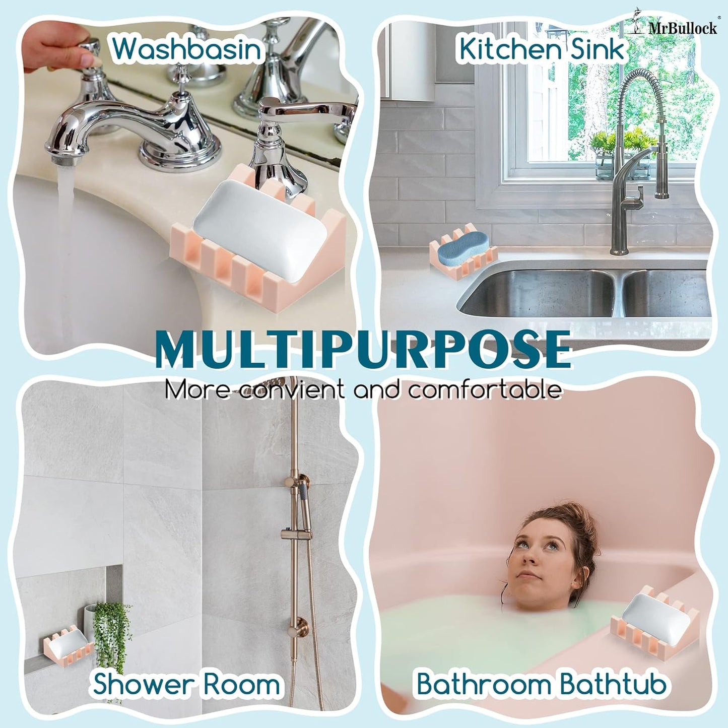 Silicone Soap Dish for Bar Soap Holder for Shower Bathroom Self Draining Waterfall Drying Tray Keep Soap Bars Dry Clean & Easy Cleaning (Black/Pink, 2)