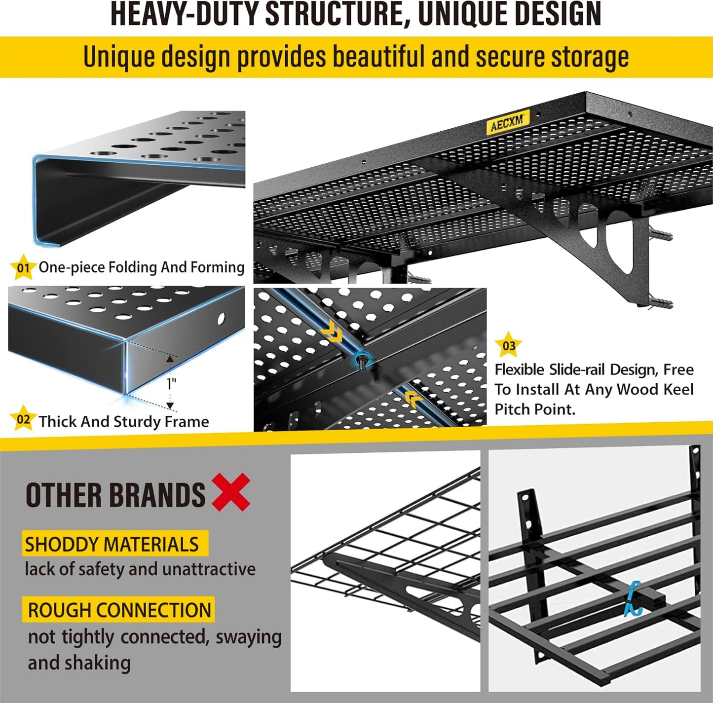 4-Pack 1.64x4ft Adjustable Garage Wall Shelving 1120lbs Load Capacity Heavy Duty Wall Mounted Storage Shelf Metal Floating Shelves for Garage(Black)
