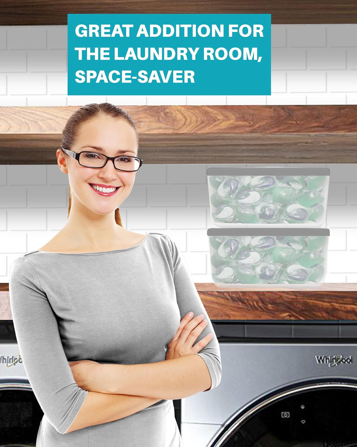 TidyFriend Laundry Pods Container with Slide Lid, 15"x8.7"x4.5", Airtight Storage Keeps Pods Fresh, Holds 9–10 lbs or 100–130 Pods, Laundry Detergent Container & Dishwasher Pod Holder (Clear & Grey)