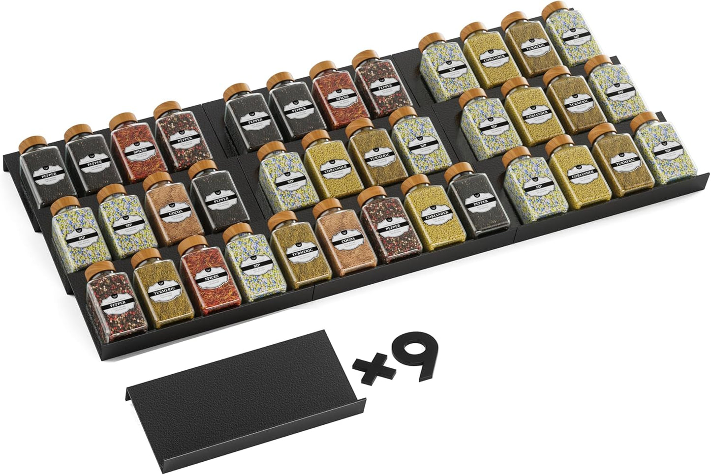 Artibear Expandable Spice Rack Drawer Organizer for 8" to 24" Kitchen Cabinets Drawer Tray, Set of 9