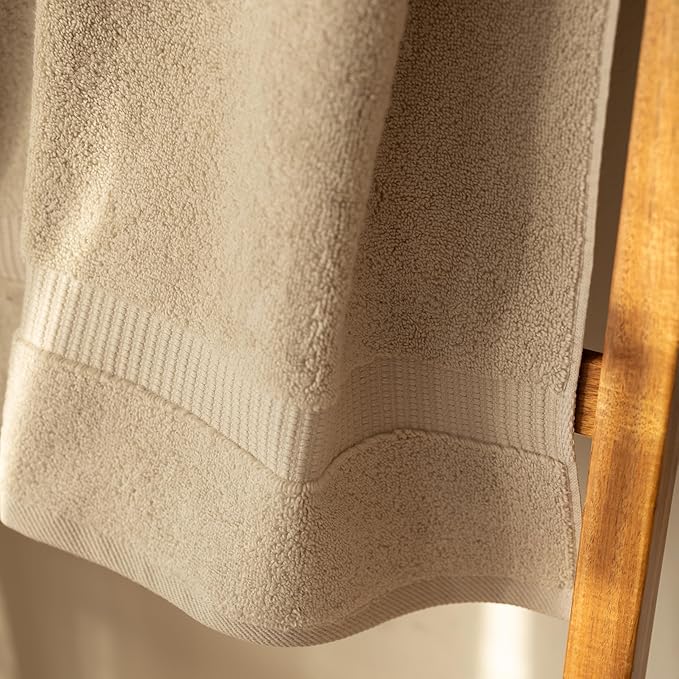 SALBAKOS 100% Turkish Cotton Bath Towel Set of 4 27x54 inch | Heirloom Quality | Hotel & Spa Collection | Ultra Soft, Super Absorbent, Long Lasting Bath Towels | Made in Turkey (Stone, 4 Bath Towels)