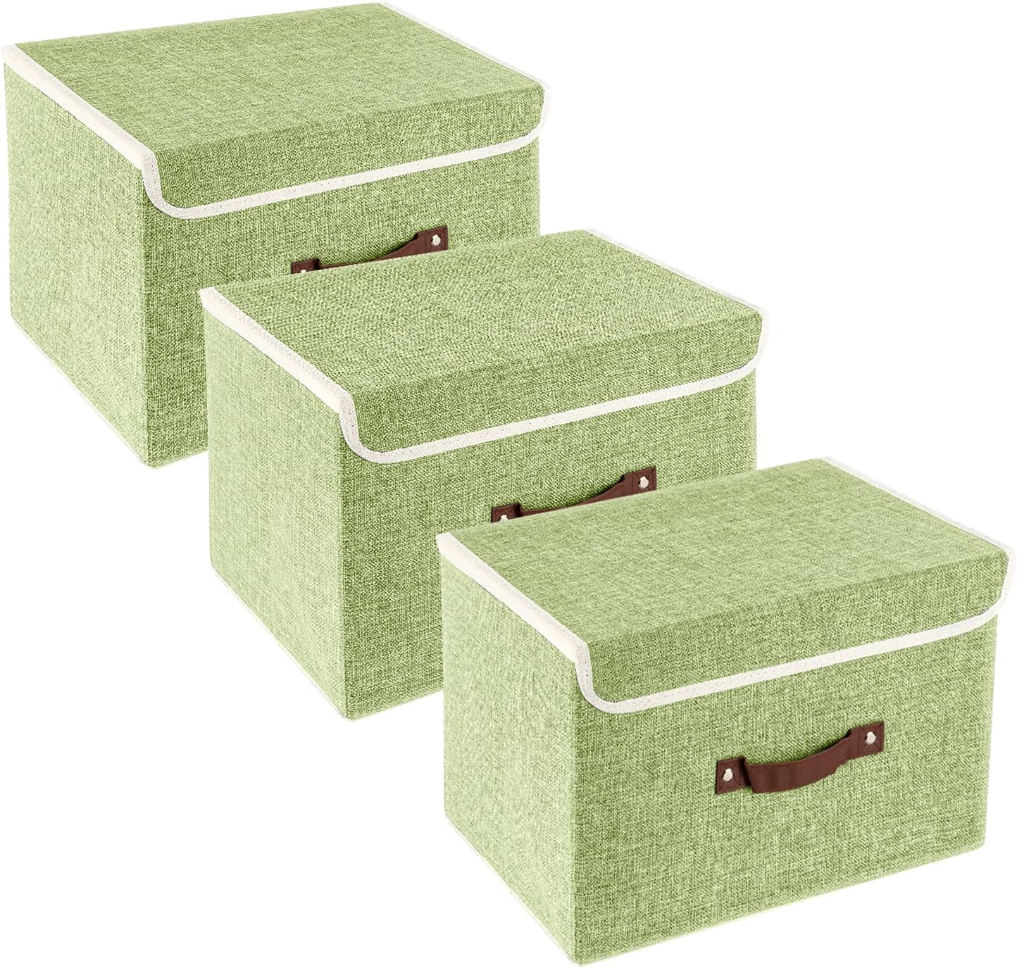 TYEERS Collapsible Storage Boxes, Washable Fabric Storage Bins with Lids, 14.9x9.8x9.8 inches, 3 Pack, Green