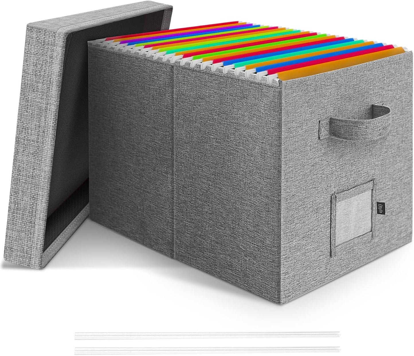 File Organizer Box with Lid, Linen Hanging File Storage Box with Handle, Collapsible Document Filling Box for Letter/Legal Folder, Portable File Box for Office/Decor/Home (1 Pack, Gery)