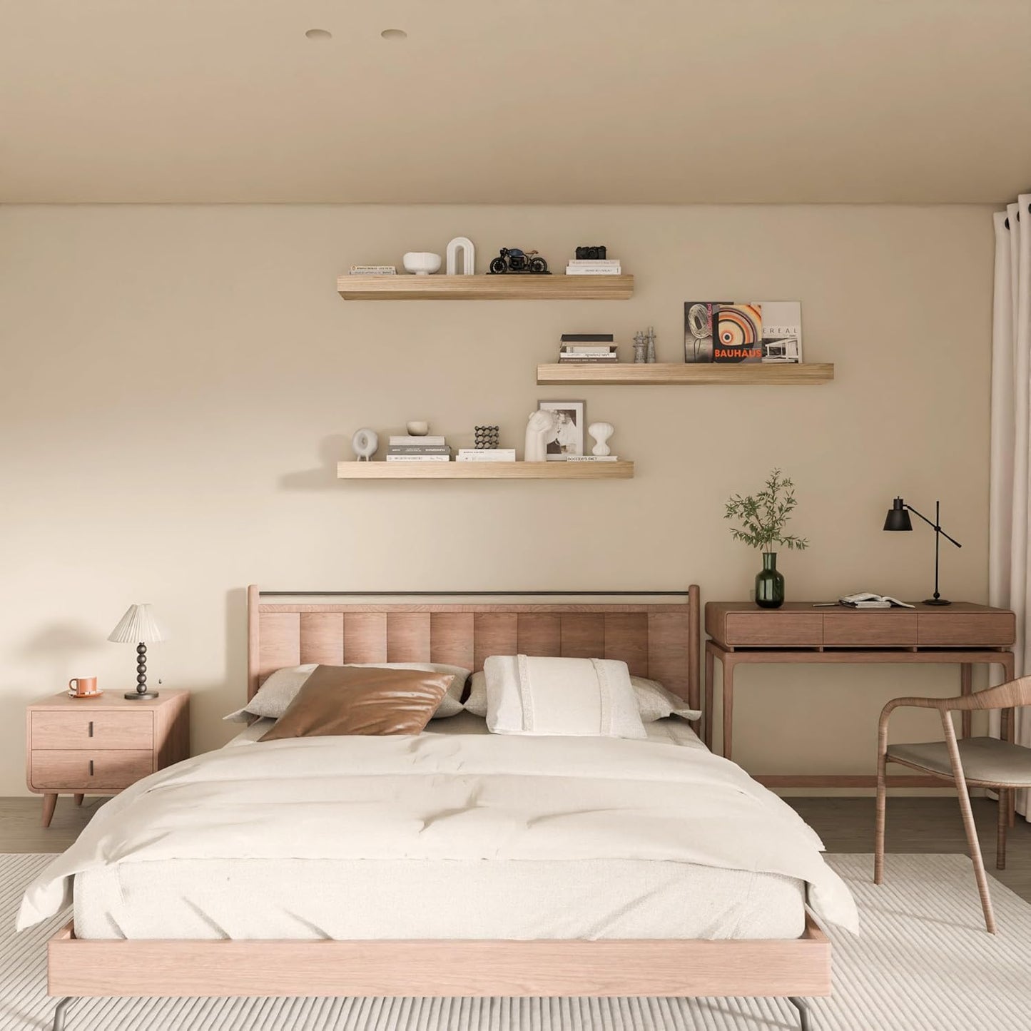 Floating Shelves for Wall, 36 Inch Extra Long Natural Brown Wall Shelves, Set of 3, Hanging Invisible Brackets Floating Shelves for Living Room,Bedroom,and Kitchen