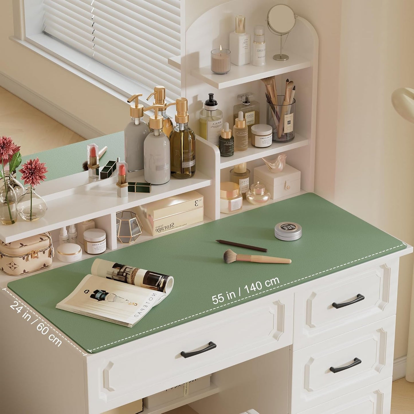 Aothia Leather Desk Pad Protector, Office Desk Mat, Large Mouse Pad, Laptop Desk Pad, Non-Slip PU Leather Desk Blotter, Waterproof Desk Writing Pad for Office and Home (Olive Green, 55" x 24")