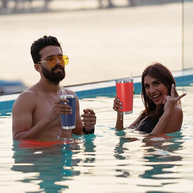 20 oz Tumbler Coffee Travel Tumblers Bulk with Lid Stainless Steel Double Wall Vacuum Insulated Mug Powder Coated Cups fit Car Cupholder for Hot and Cold - Red, 4Pack