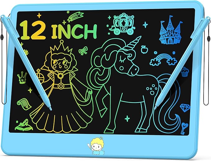 Hockvill LCD Writing Tablet for Kids 12 Inch, Toys for Boys Girls Drawing Pad for 3 4 5 6 7 Year Old Kids Toys, Toddler Erasable Doodle Board Travel Essentials, Children’s Day Gift - Blue