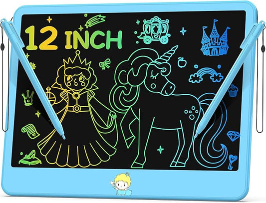 Hockvill LCD Writing Tablet for Kids 12 Inch, Toys for Boys Girls Drawing Pad for 3 4 5 6 7 Year Old Kids Toys, Toddler Erasable Doodle Board Travel Essentials, Children’s Day Gift - Blue