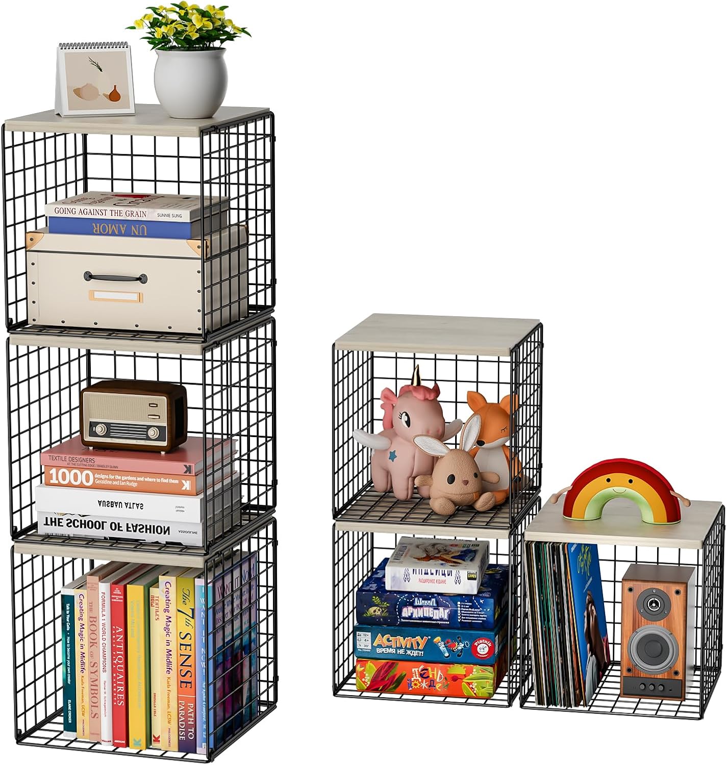 Storage Cubes - Heavy Duty Storage Bins for Shelves, Closet Organizers and Storage with Wood Top Extra Storage, Home Storage Cubes 3 Pack | Decorative Storage Baskets for Organizing Clothes Toys Books