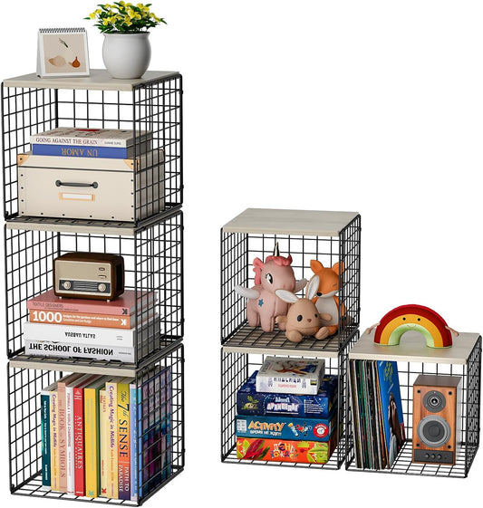 Storage Cubes - Heavy Duty Storage Bins for Shelves, Closet Organizers and Storage with Wood Top Extra Storage, Home Storage Cubes 3 Pack | Decorative Storage Baskets for Organizing Clothes Toys Books