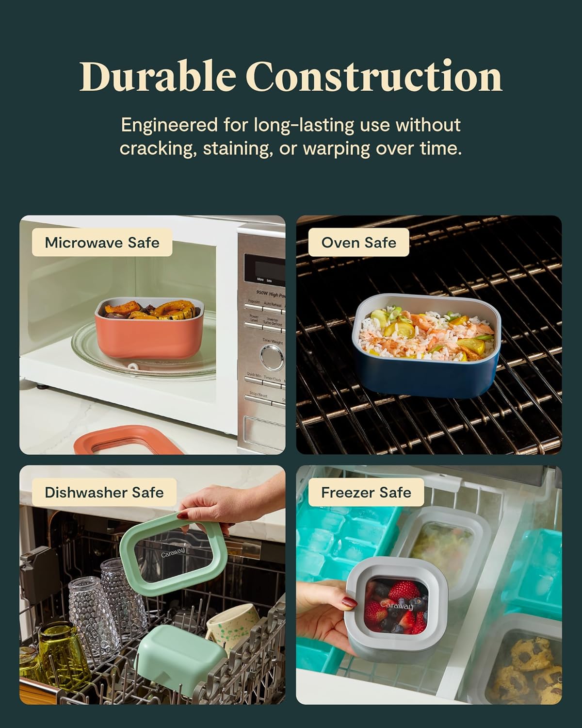 Caraway Mini Square Food Storage Container - 1.75 Cup Glass Storage Container for Food - Non-Toxic Ceramic-Coated Glass - Air Release Technology - Compact & Stackable Design - Mist