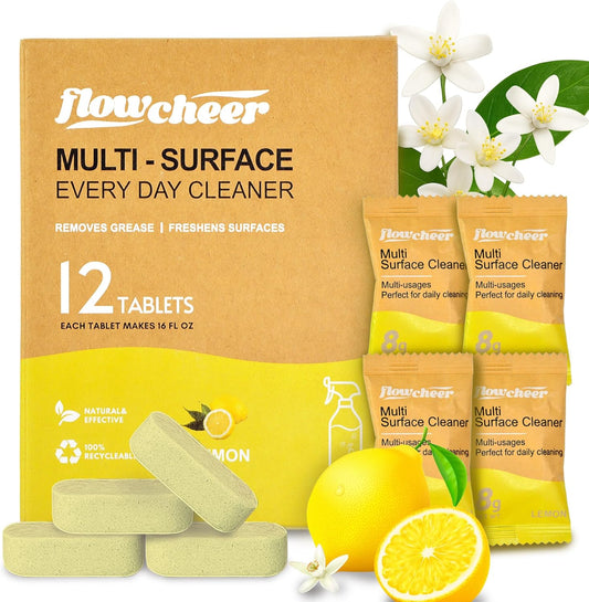All Purpose Cleaner Concentrate Refills, Multi Surface Clean Refill,No Toxic Cleaning Tablets(12Pack)-Makes 192 fl oz(12x16Fl oz)Bottles of Spray Cleaner for Household&Kitchen Cleaning-Lemon