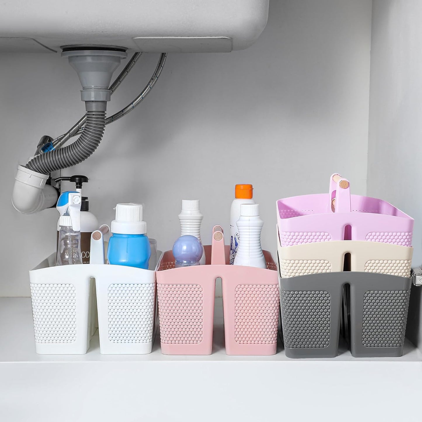 rejomiik Portable Shower Caddy Basket Plastic Cleaning Caddy Organizer Storage Tote with Handle for Bathroom, College, Dorm Room Essentials, Gray