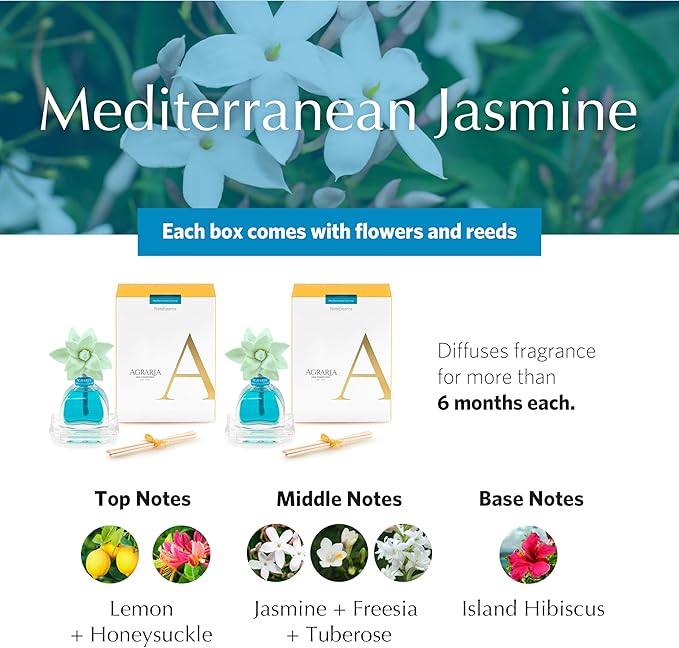 AGRARIA AirEssence & PetiteEssence Flower and Reed Diffuser Set, Luxury Home Fragrance Set, Scented Oil Reed Diffuser Gift for All Occasions