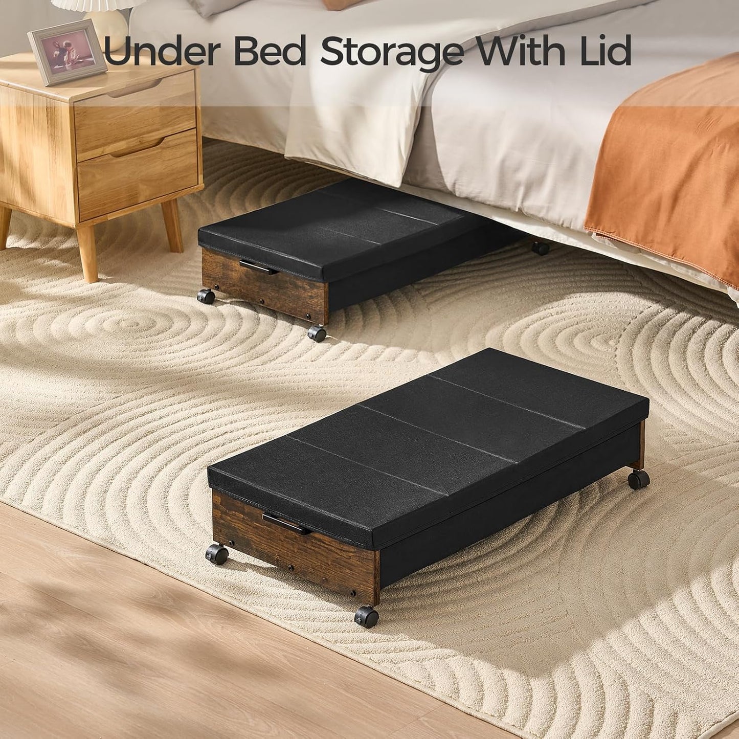 Under Bed Storage with Wheels, Under Bed Drawers On Wheels, Under Bed Shoe Organizer Organizer, Rolling Under Bed Storage for Shoe Blanket, with Metal Frame, Patented Design