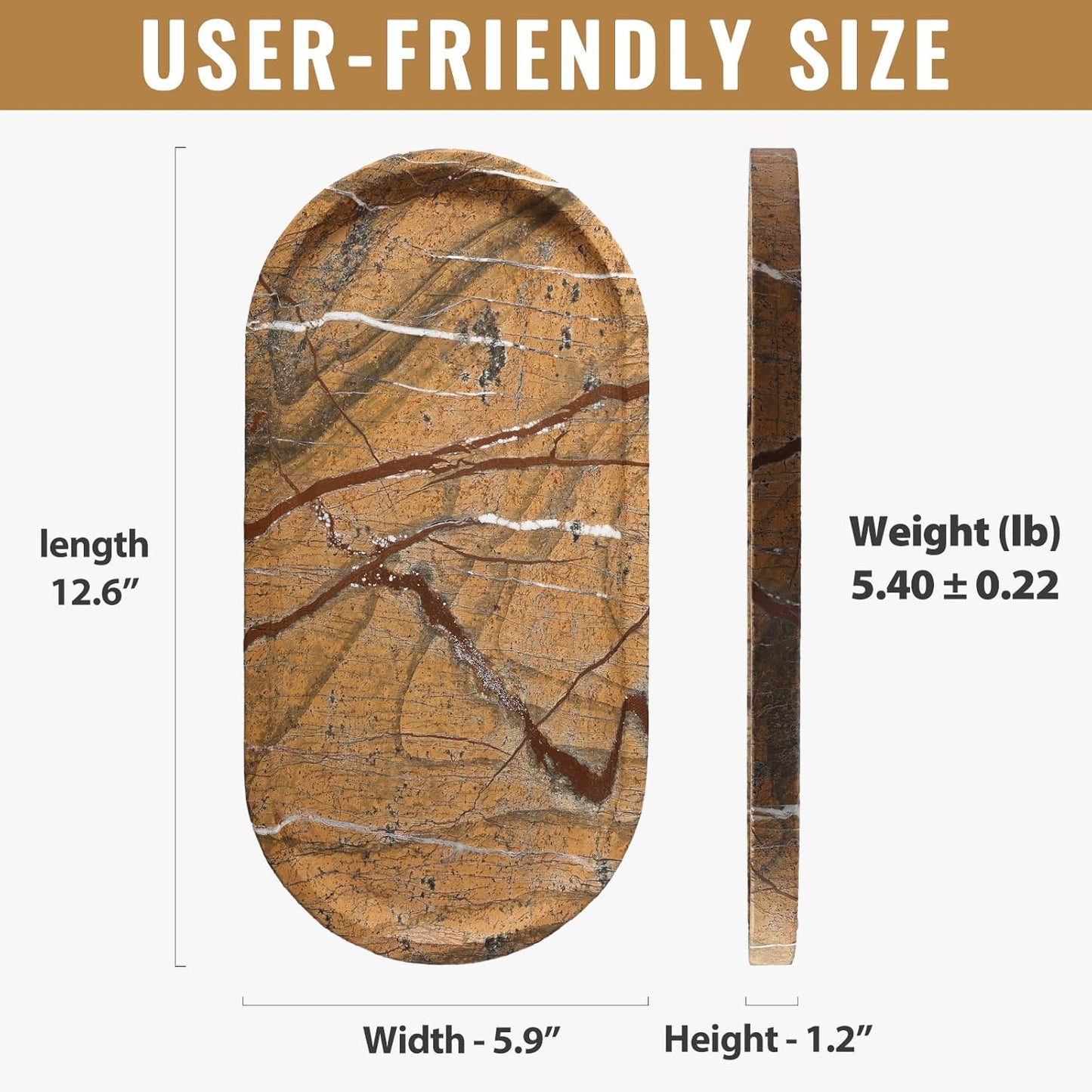 Koville Indian Natural Marble Decorative Tray, 12"x6" - Countertop Organizer, Catchall for Perfume, Candles, Jewelry