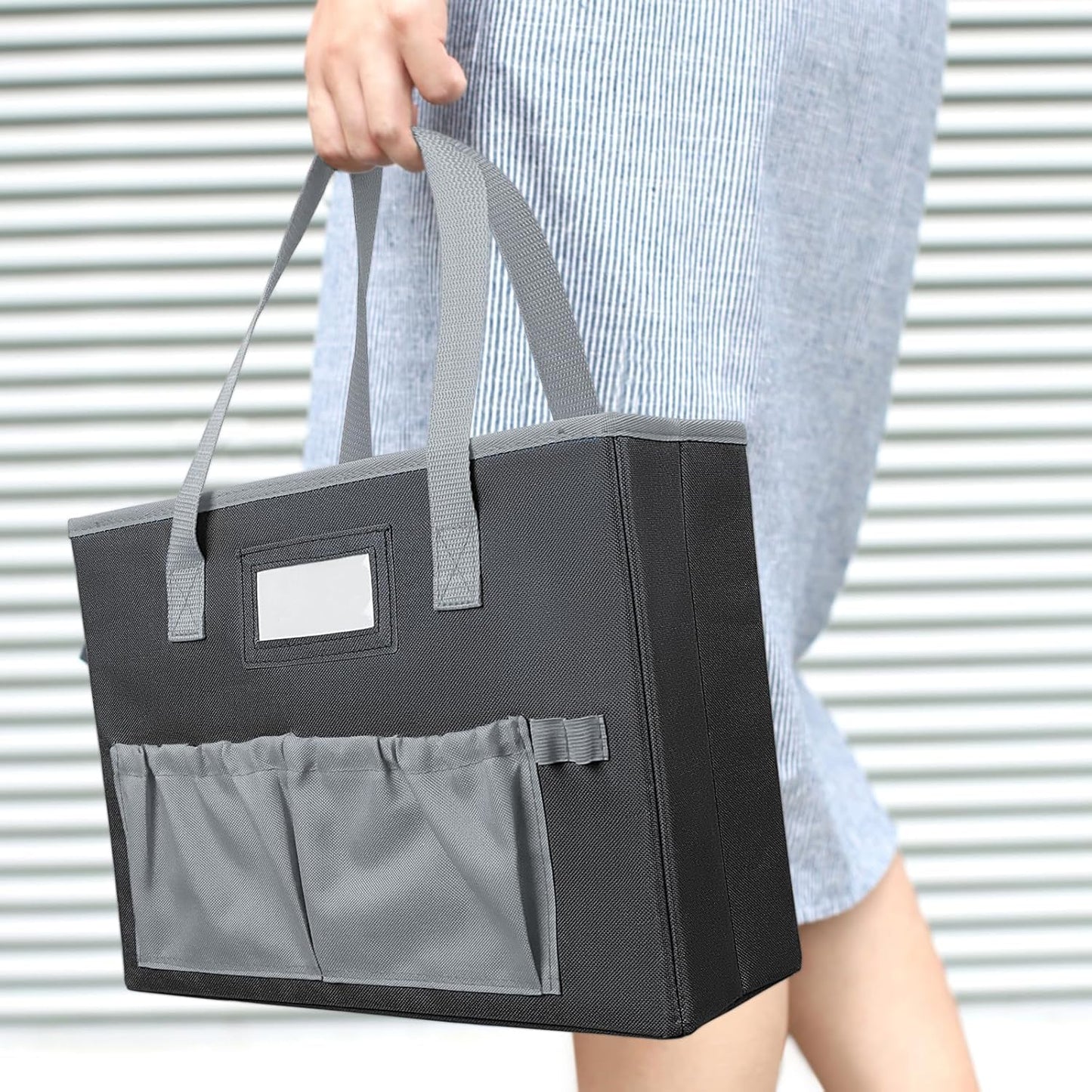 abcxgood Desktop File Organizer Box,Collapsible Hanging Filing Box,Home Office Document Storage Organizer with Front Pocket and Handles, Letter Size Folder. (BLACK)