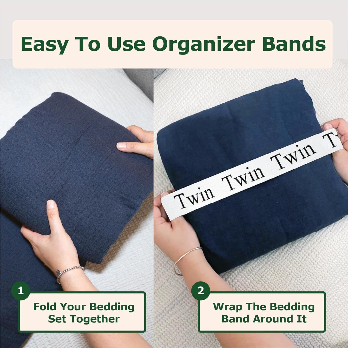 ECOHomes Bed Sheet Organizer and Storage Size Label Bands | Bed Sheets Set Organizers for Linen Closet Organization - Elastic Bedding Band Labels for Organizing Bedsheet (Twin 4PCs Pack | Simple)