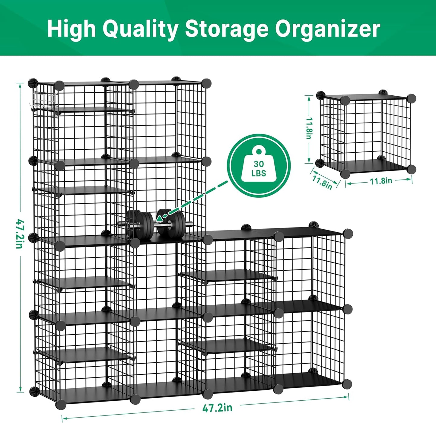 Wire Cube Storage Organizer, 12 Cubes Converted into 14 Cubes, Sturdy Metal Grids Storage Shelf Closet Shelving Units and Storage, Shelves for Bedroom LIvingroom Office