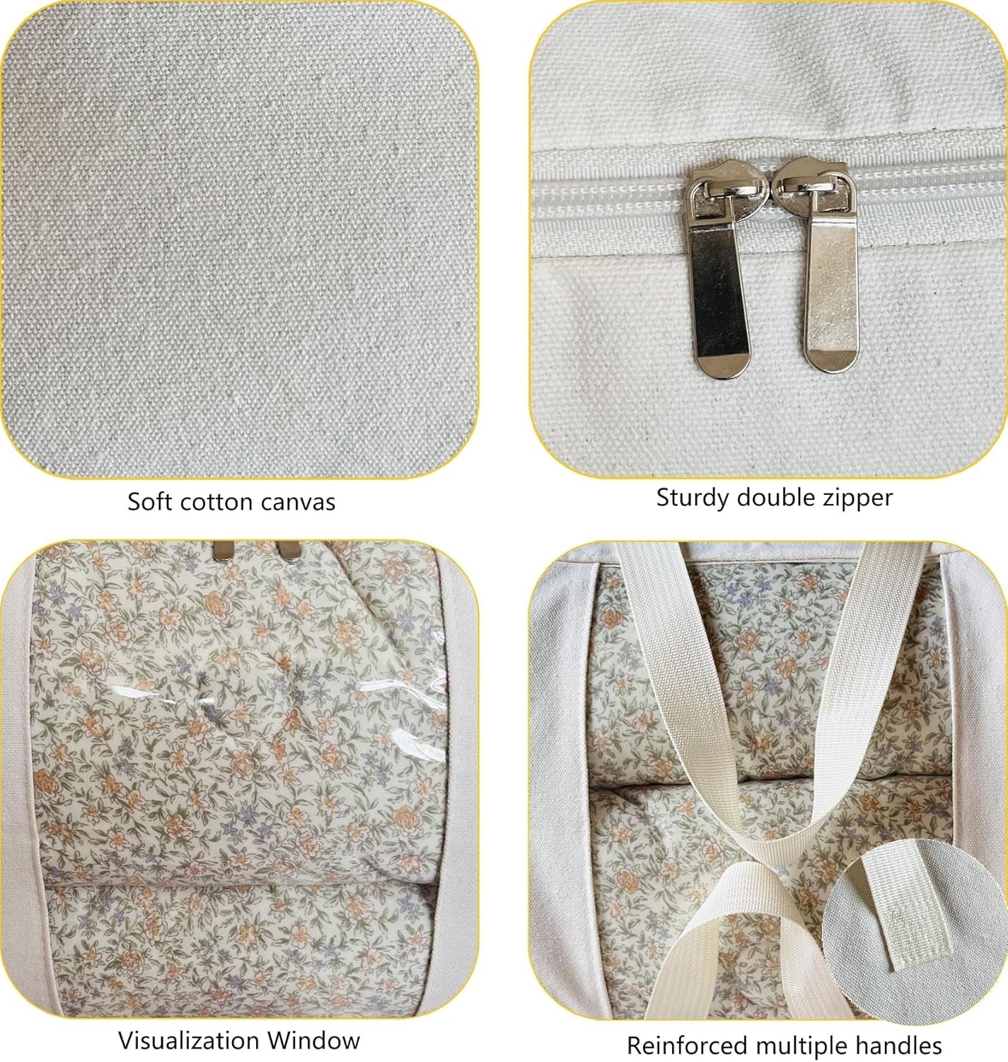 Soft Large Canvas Comforter Storage Bags with Four Carrying Handles and Clear Window, Closet Organizer for Clothing, Blankets Sheets Pillows and Bedding, 80L, Beige