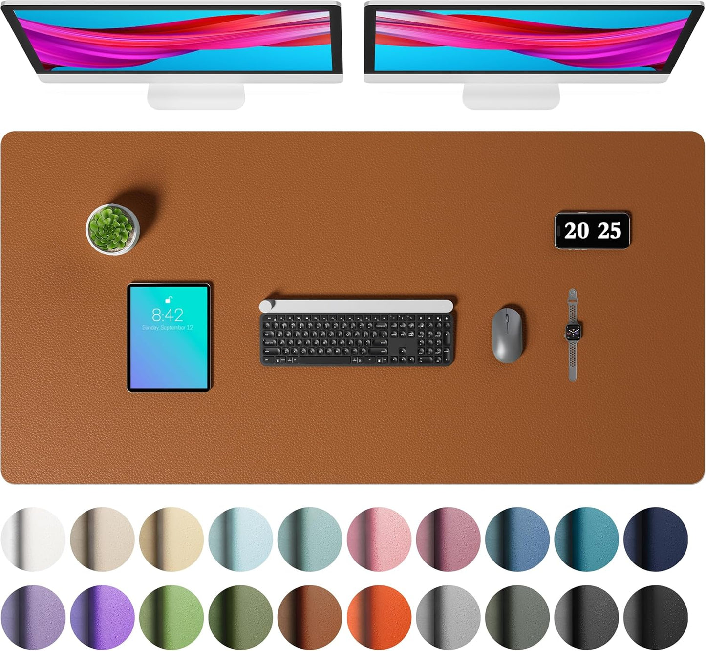 Aothia Faux Leather Desk Mat – Large Mouse Pad, Non-Slip PU Leather Blotter, Waterproof Writing Surface for Office and Home (Brown, 47.2" x 23.6")