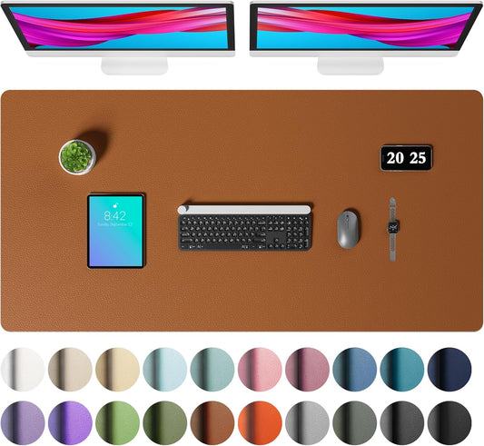 Aothia Faux Leather Desk Mat – Large Mouse Pad, Non-Slip PU Leather Blotter, Waterproof Writing Surface for Office and Home (Brown, 47.2" x 23.6")