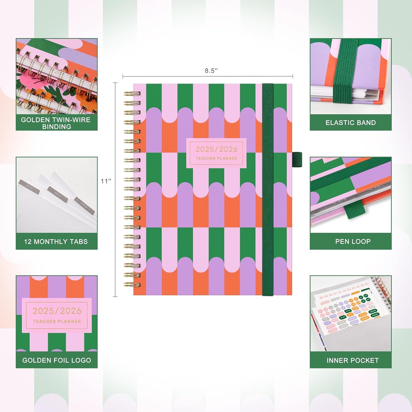 And Per Se Teacher Planner 2025-2026 Academic Year -Teacher Lesson Planner from July 2025 to June 2026, 8.5" x 11", Weekly & Monthly Planning for Teachers with Monthly Tabs, Stickers (Color Block)