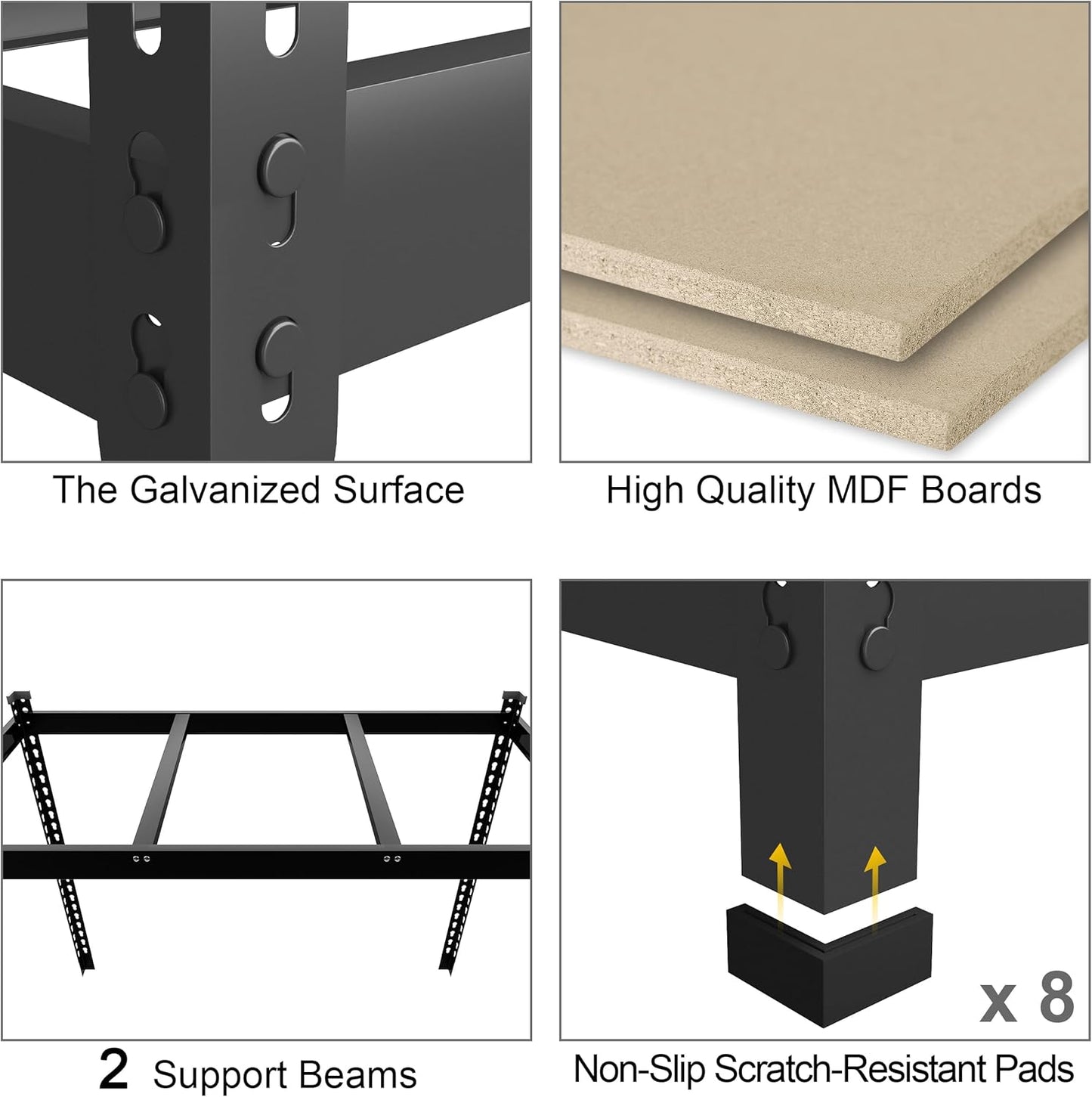 PrimeZone 48" x 24" x 72" Heavy Duty Storage Shelves - 5 Tier Adjustable Garage Storage Shelving, Metal Storage Utility Rack Shelf Unit for Warehouse Pantry Closet Kitchen, Black