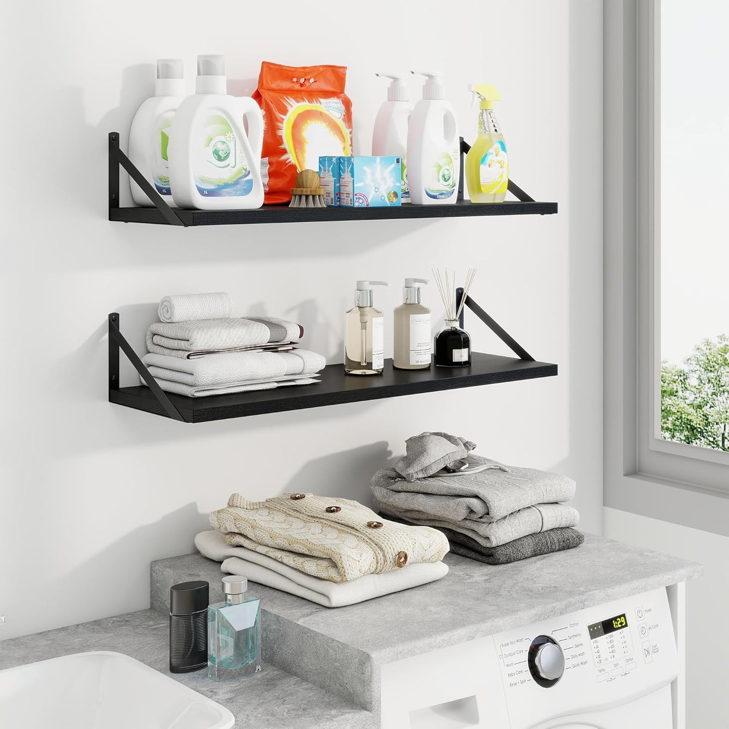 Axeman Black Floating Shelves for Wall - 30 Inch Wide x 10 Inch Deep Floating Shelves Set of 2 -Black Wide Wall Shelves for Living Room Bathroom Bedroom