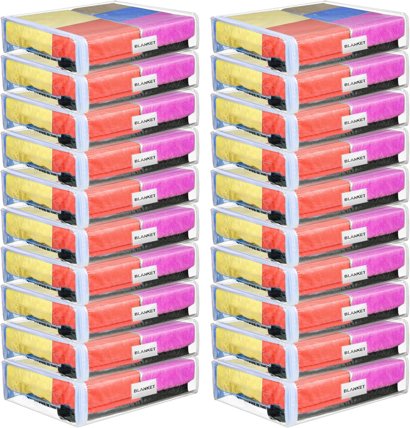 Kenning Set of 20 Clear Vinyl Zippered Storage Bags for Sheet Organizer Plastic Sweater Bags with Handle Pocket for Bed Blanket Throw Pillow Toys(White,12 x 10 x 4 Inch)