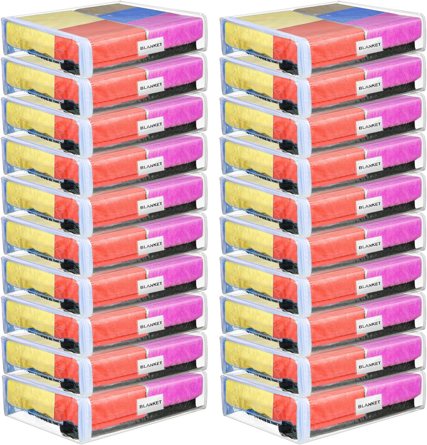 Kenning Set of 20 Clear Vinyl Zippered Storage Bags for Sheet Organizer Plastic Sweater Bags with Handle Pocket for Bed Blanket Throw Pillow Toys(White,11 x 15 x 4 Inch)