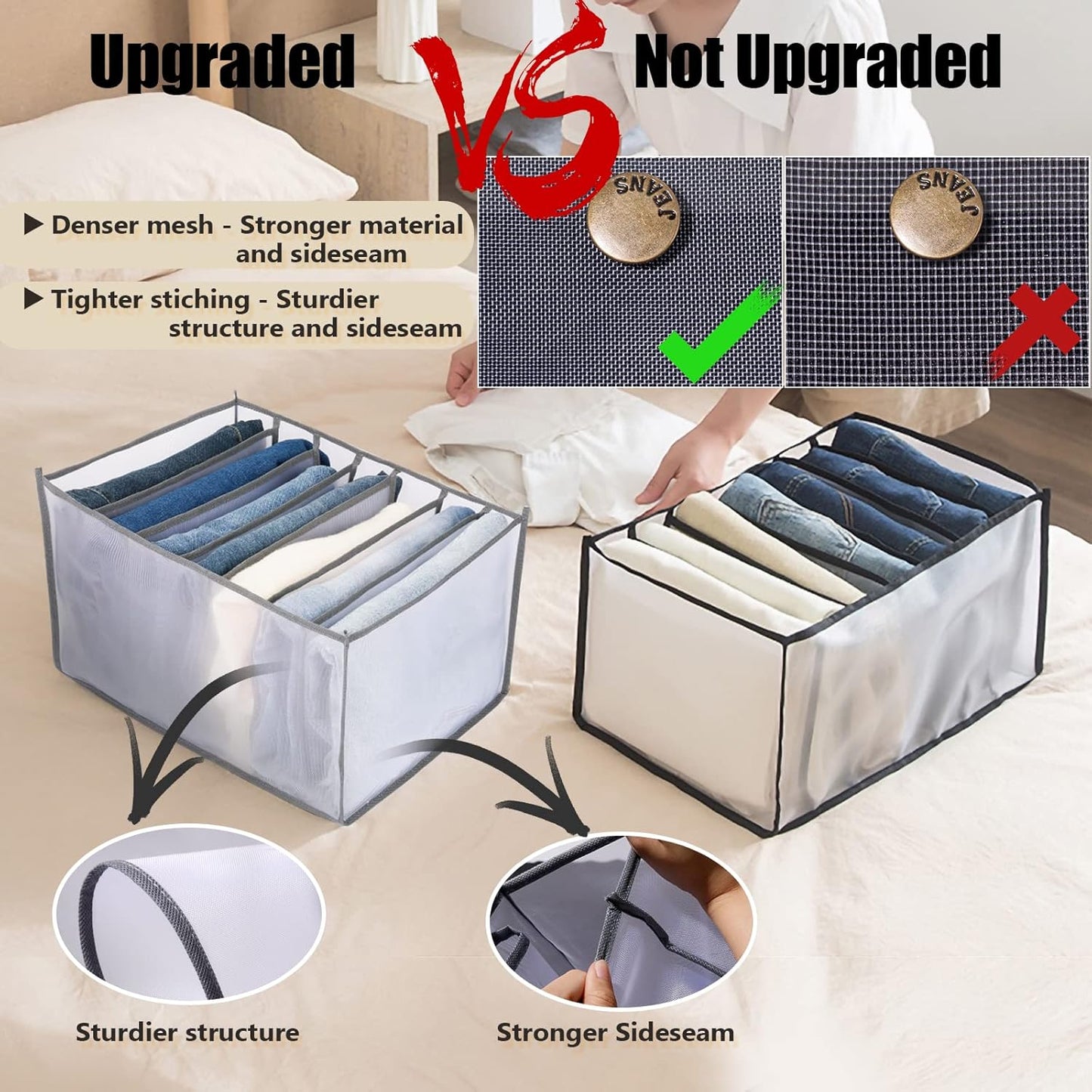 Upgraded Wardrobe Clothes Organizer, TIGARI Drawer Dividers for Clothes, Drawers Organizer for Clothes, Compartment Storage Box for Bedroom Dorm Room(Gray, 9 Grids)