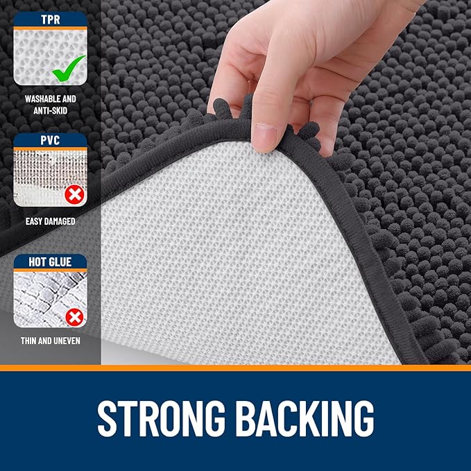 OLANLY Bathroom Rugs 59x35, Extra Soft Absorbent Chenille Bath Rugs, Rubber Backing Quick Dry, Machine Washable Bath Mats for Bathroom Floor, Tub and Shower, Home Decor Accessories, Dark Grey