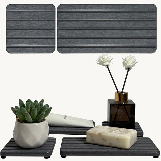 Set of 4 Bathroom Vanity Tray, Quick-Dry Diatomite Kitchen Tray with Non-Slip Pads | Water Absorbing Stone Used for Soap, Sponges, Cosmetics | Eco-Friendly Bath Sink Organizer