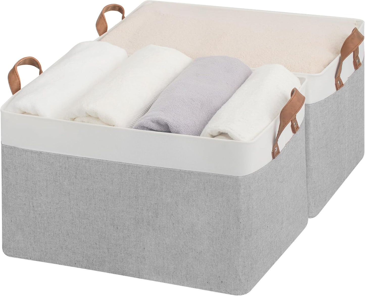 StorageWorks Storage Bins, Fabric Storage Bins for Shelves, Extra Large Storage Baskets with Metal Frame, Closet Baskets and Bins with Handles, Jumbo, Gray and White, 2-Pack