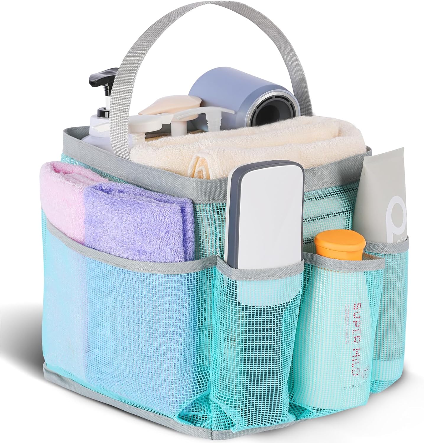 EUDELE Mesh Shower Caddy Portable, 8-Pocket Large Capacity, Quick Dry, Easy Clean, for Beach, Swimming, Gym, Travel