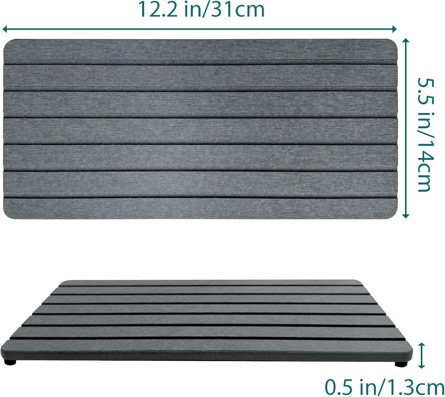 2 PCS Fast-Drying Sink Stone Tray, 12" x 5.5" Super Absorbent Diatomite Coasters, Grooved Design, Water Absorbing Stone Used for Hand Soaps & Plants & Toiletries in The Modern Home