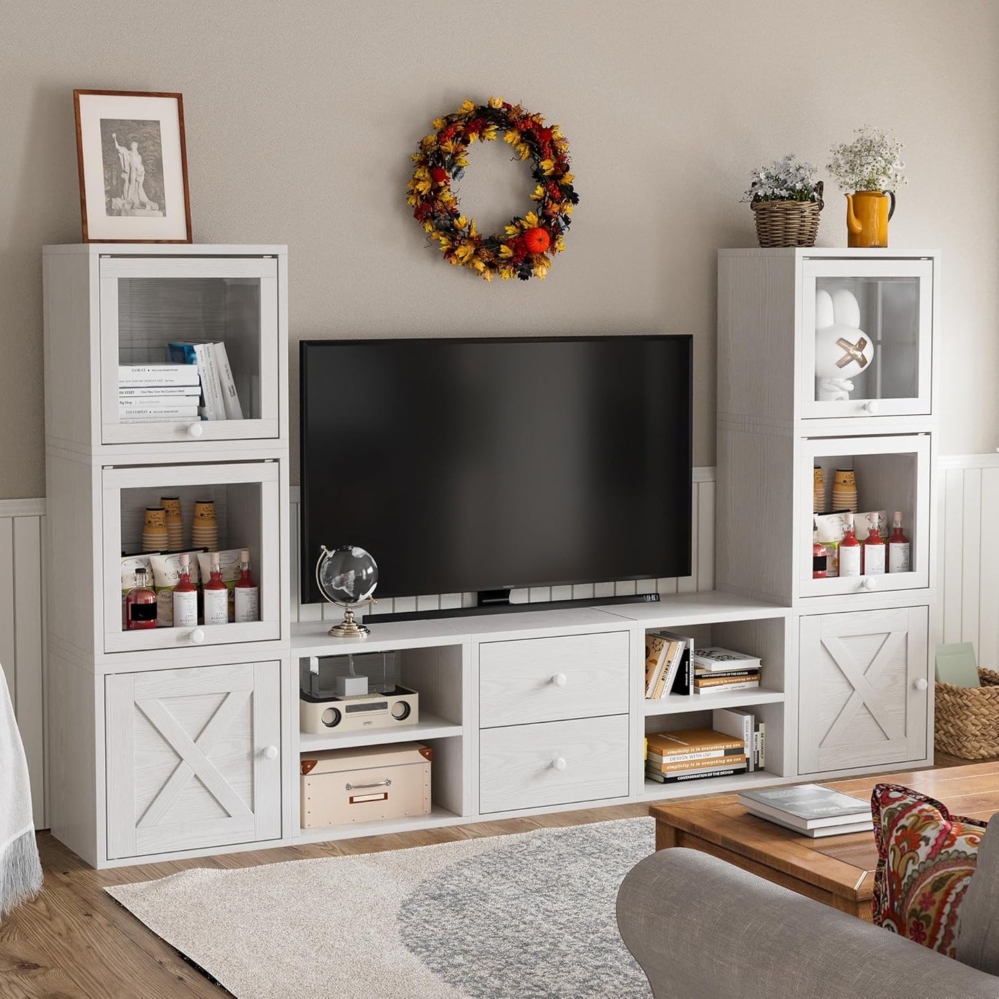 FUSUNBAO Magic DIY Cube Storage Organizer Stackable Cubes for Home Books Clothes Toy-Modular Cubby Storage System-Office Cubical-Bookcase Closet (French Oak,Drawer Cube)