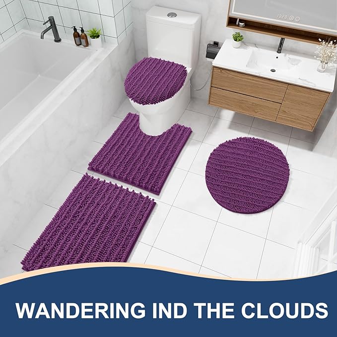 Arotive Luxury Chenille Bathroom Rug Mat, Extra Soft Thick Absorbent Shaggy Bath Rugs, Non-Slip Machine Wash Dry, Plush Bath Mats for Bathroom, Shower and Tub, 24x16, Purple