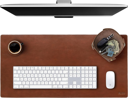 Elizo Leather Desk Mat Desk Pad Blotter Set - Real Full-Grain Leather (32x16) 2-Layer Genuine Desk Cover Protector & Large Mouse Pad | Computer Keyboard Desk Accessories for Office & Home