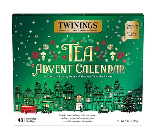 NEW Twinings Tea Advent Calendar Gift Set, 24-Day Holiday Sampler with Black, Green & Herbal Teas, Christmas Countdown Box for Tea Lovers, Brew Joy Together, 48 Count (Pack of 1), 48 Tea Bags