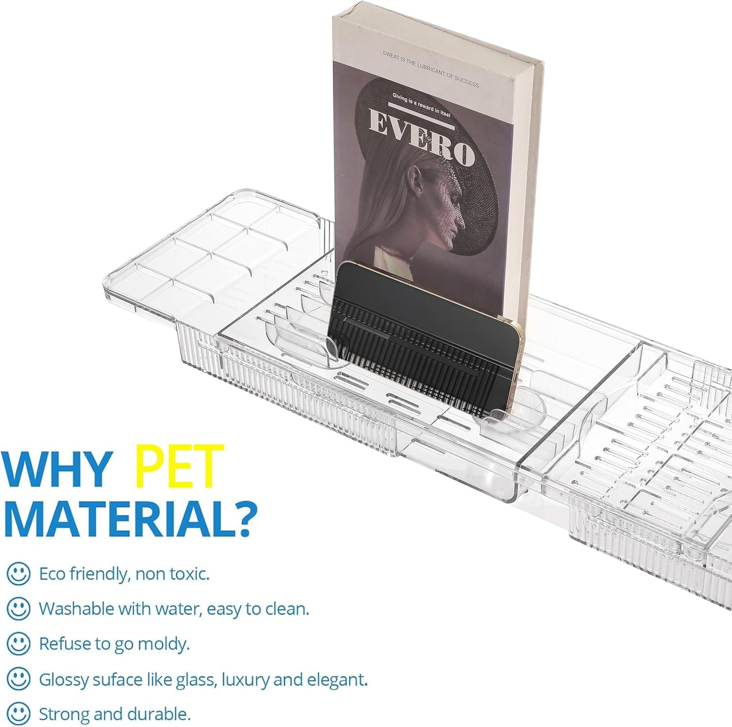 Expandable Bathtub Tray,Clear Plastic Anti-Slip Bath Tub Shelf Caddy Tray,Luxury Bathtub & Bathroom Accessories for Relaxing Spa,Suitable for bathtubs with an Internal Width of up to 29.5 inch